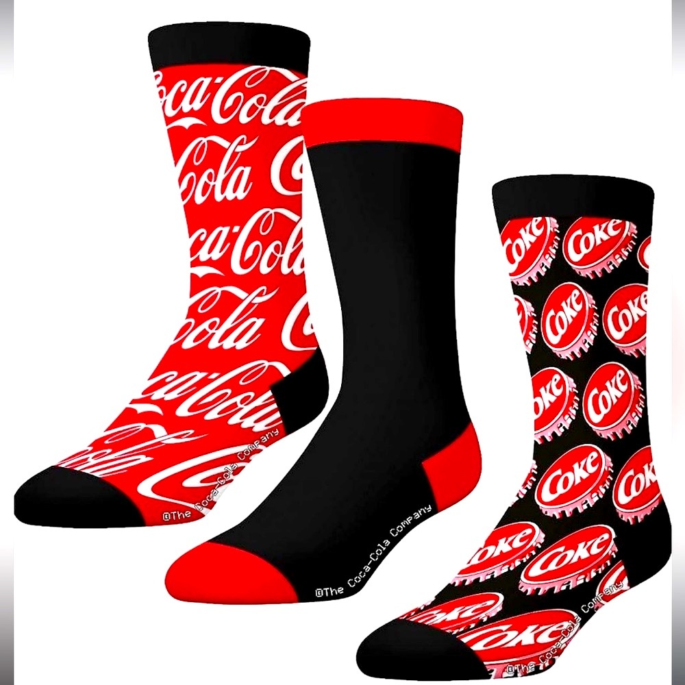 CRAZYBOXER Socks Coca- Cola Logo and Lid Crew Socks (3 Pack)